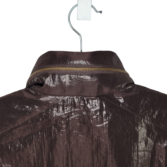 Chico's Brown Waxed Shiny 3/4 Sleeve Bomber Jacket Chico's Size 3/Womens Size 16 - Picture 4 of 11
